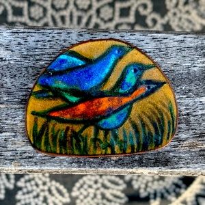 Vintage Copper Enamel Bird pin